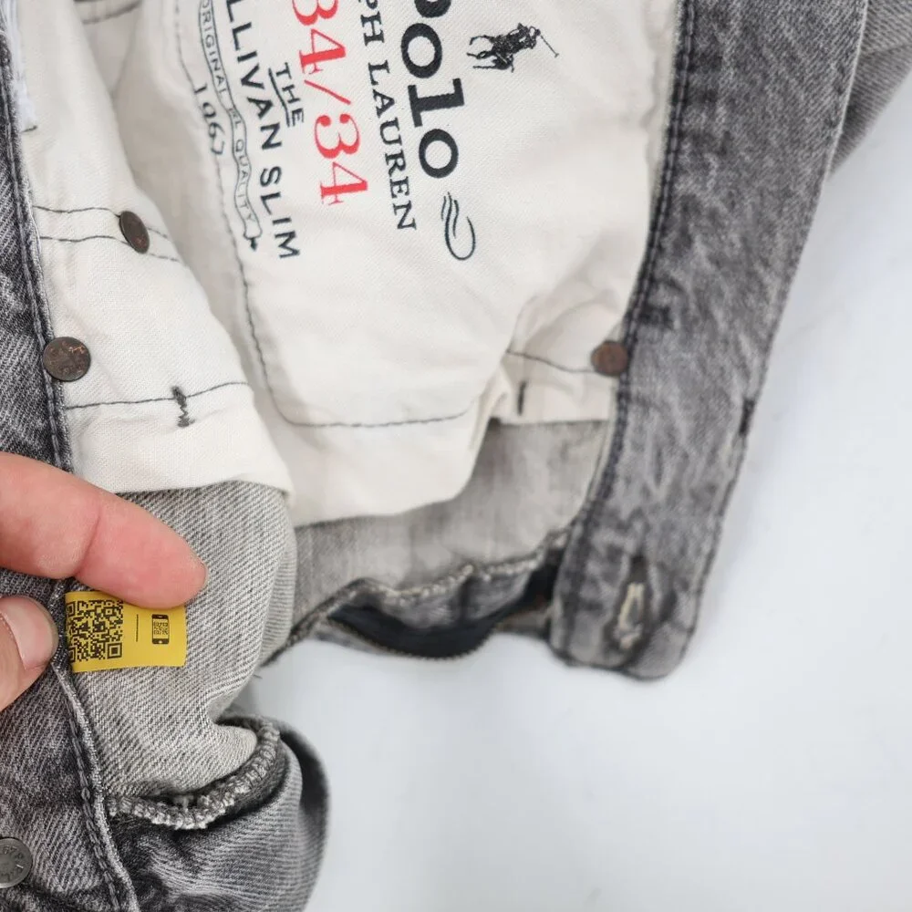 Polo Ralph Lauren Jeans Mens 34 36x30 Sullivan Slim Distressed Denim Rips gray